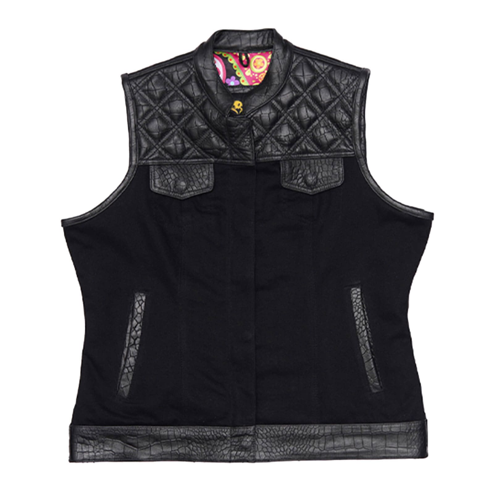 Gilet Motociclista Donna In Denim Puro - Stile Club Con 7 Tasche, Cerniera E Bottoni Automatici
